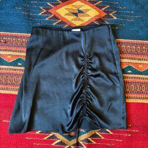 Wilfred by Aritzia Black Satin Side-Ruched Mini Skirt – Size 8